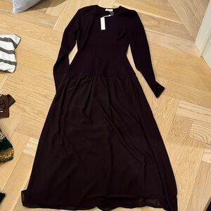 Rebecca Taylor Brown Knit Chiffon Sweater Dress